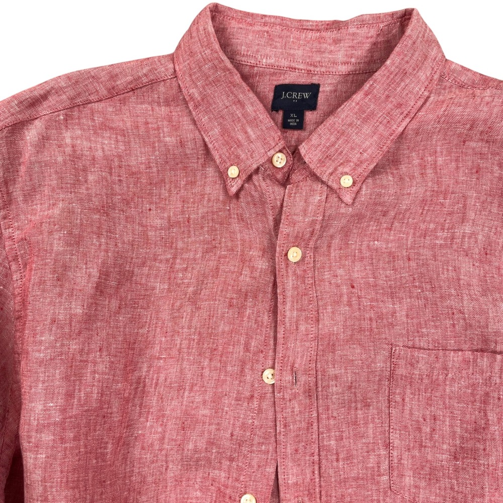 J. Crew Shirt Men XLarge Red Linen Long Sleeve Button Down Casual Washable